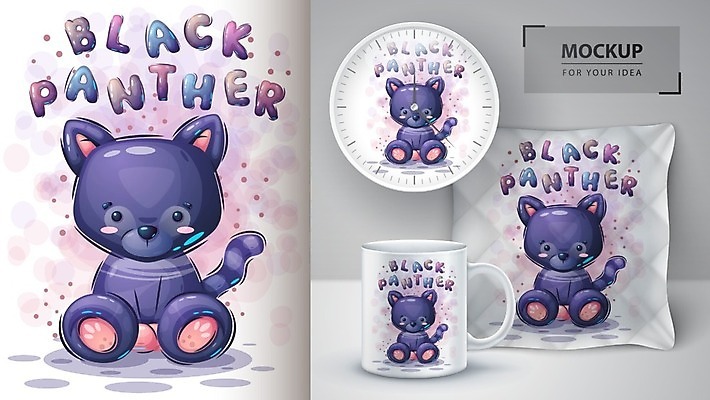 EPS 해외이미지 캐릭터 커피 일러스트 베개 사람없음 컵 검은색 고양이 잠 만화 그림 목업 해외202105 해외일러스트 일러캐릭터 식기 음료 컬러 포유류 침구 반려동물 파일형식 벡터