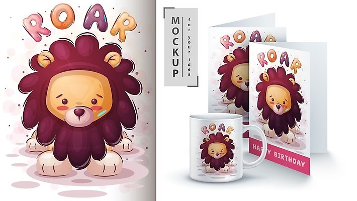 EPS 해외이미지 캐릭터 커피 일러스트 사람없음 컵 반려동물 사자 만화 그림 목업 해외202105 해외일러스트 일러캐릭터 동물 식기 음료 포유류 파일형식 벡터