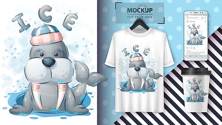 EPS 해외이미지 캐릭터 커피 티셔츠 일러스트 사람없음 컵 물 반려동물 얼음 수영 잠수부 만화 그림 목업 해외202105 해외일러스트 일러캐릭터 자연요소 동물 식기 음료 셔츠 수상스포츠 전문직 파일형식 벡터