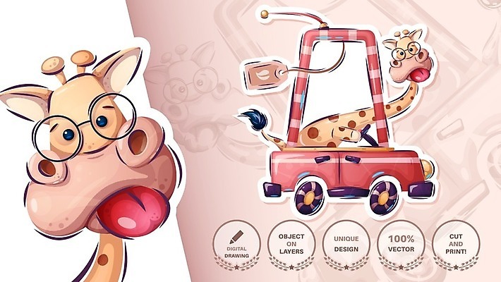 EPS 해외이미지 동물 캐릭터 디자인 감정 포스터 어린이 여행 스티커 일러스트 자동차 휴가 선물 미소 반려동물 장난감 축하 아기 생일 유머 인쇄 시원함 만화 기린 그림 코믹 해외202105 해외일러스트 일러캐릭터 기념일 육상교통 컨셉 포유류 표정 사람 파일형식 벡터