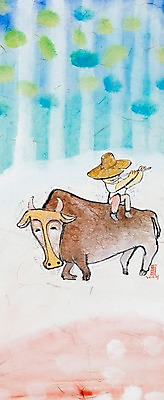 JPG 나무 식물 동물 백그라운드 일러스트 사람 가축 소 시화 피리 국내일러스트 포유류 목관악기 파일형식