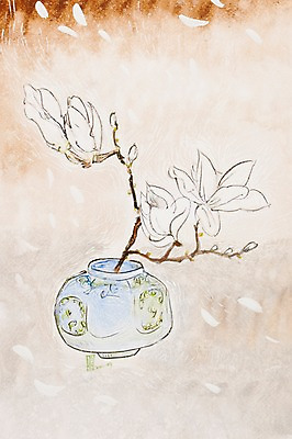 JPG 식물 계절 꽃잎 꽃 백그라운드 일러스트 봄꽃 자연 꽃병 봄 흰색 시화 오브젝트 세송이 목련 봄배경 국내일러스트 컬러 3 생태계 파일형식