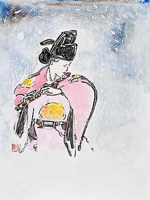 JPG 여자 백그라운드 연주 일러스트 국악기 국악 관악기 한명 사람 연주자 시화 대금 여자만 여자한명만 국내일러스트 1 전통 악기 음악 음악가 목관악기 파일형식