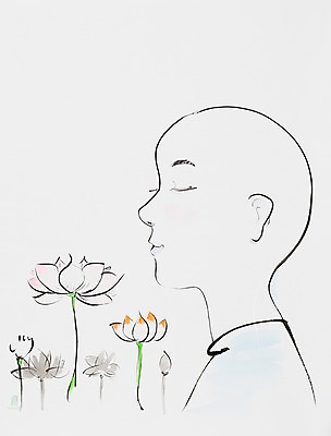 JPG 식물 꽃 종교 백그라운드 불교 일러스트 연꽃 수묵화 한명 사람 승려 시화 국내일러스트 1 미술 성직자 파일형식