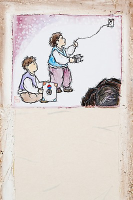 JPG 한국전통 남자 어린이 백그라운드 일러스트 놀이 사람 소년 두명 전통놀이 공백 돌_바위 바위 실 전통의상 한복 시화 연 연날리기 얼레 남자만 어린이만 소년만 국내일러스트 전통 한국 놀이용품 파일형식