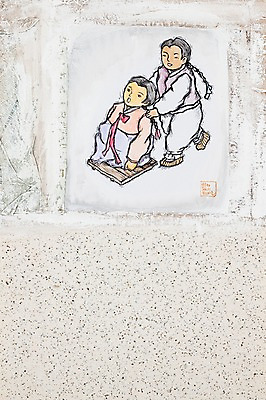 JPG 한국전통 여자 남자 어린이 백그라운드 일러스트 놀이 사람 소녀 소년 두명 전통놀이 공백 전통의상 한복 시화 썰매 어린이만 국내일러스트 전통 한국 파일형식