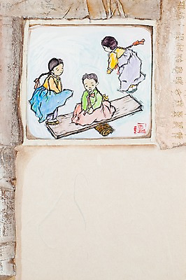 JPG 한국전통 여자 어린이 백그라운드 일러스트 놀이 사람 소녀 세명 전통놀이 공백 판넬 전통의상 한복 시화 널뛰기 여자만 어린이만 소녀만 국내일러스트 전통 한국 파일형식