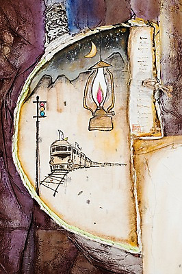 JPG 교통수단 백그라운드 일러스트 풍경 사람없음 기찻길 기차 달 램프 초승달 신호등 시화 국내일러스트 자연요소 육상교통 교통 조명 대중교통 파일형식