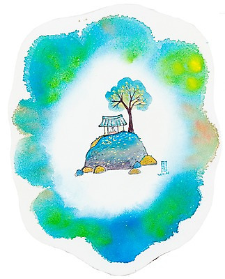 JPG 나무 식물 건축물 백그라운드 일러스트 주택 사람없음 돌_바위 바위 시화 골판지 국내일러스트 건축 종이 건물 파일형식