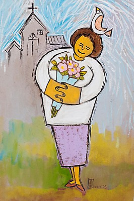 JPG 한마리 여자 꽃다발 백그라운드 일러스트 조류 한명 사람 건물 교회 시화 여자만 여자한명만 국내일러스트 동물 1 건축물 꽃 종교건축 파일형식