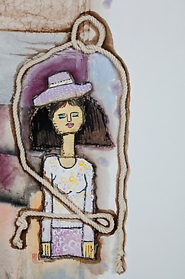 JPG 모자 여자 백그라운드 일러스트 한명 사람 성인 끈 시화 노끈 여자만 여자한명만 성인여자만 성인만 국내일러스트 1 잡화 줄 파일형식