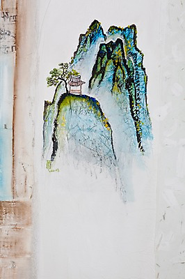 JPG 나무 식물 건축물 백그라운드 일러스트 자연 산 풍경 사람없음 절벽 시화 정자 국내일러스트 건축 생태계 파일형식