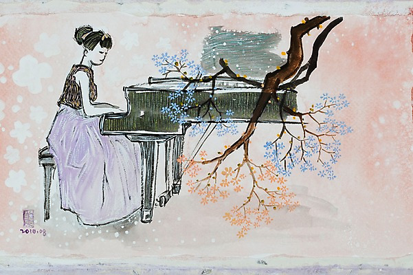 JPG 나무 식물 드레스 여자 꽃 악기 백그라운드 연주 의자 일러스트 한명 사람 성인 연주자 나뭇가지 건반 피아노 건반악기 시화 피아니스트 여자만 여자한명만 성인여자만 성인만 국내일러스트 1 옷 음악 가구 음악가 파일형식