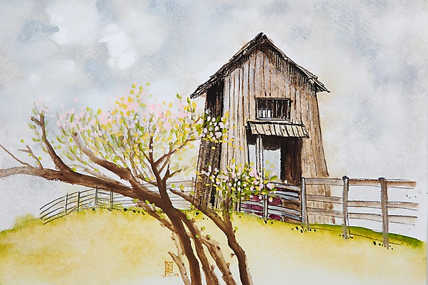 JPG 나무 식물 백그라운드 일러스트 하늘 주택 풍경 사람없음 건물 울타리 시화 언덕 국내일러스트 건축물 담장 파일형식