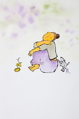 JPG 식물 여자 반려견 백그라운드 일러스트 한명 사람 앉기 성인 반려동물 개 강아지 시화 여자만 여자한명만 성인여자만 성인만 국내일러스트 동물 1 포유류 모션 파일형식