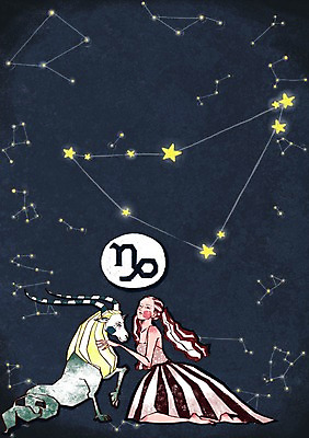 PSD 동물 캐릭터 한마리 여자 별 일러스트 하늘 염소 뿔 한명 사람 별자리 심볼 별자리캐릭터 염소자리 여자만 여자한명만 일러캐릭터 자연요소 1 포유류 파일형식