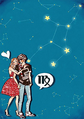 PSD 캐릭터 커플 여자 남자 별 일러스트 하늘 사랑 서기 사람 두명 별자리 하트 심볼 별자리캐릭터 처녀자리 일러캐릭터 자연요소 모양 감정 관계 모션 파일형식