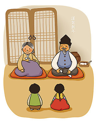 EPS 그릇 여자 명절 할아버지 노년 남자 할머니 어린이 일러스트 가족 손자 손녀 근하신년 새해 떡 실내 방석 미소 웃음 사람 소녀 소년 설날 방 새해인사 인사 절 항아리 전통의상 한복 세배 조부모 국내일러스트 한국전통 전통 식기 기념일 관계 표정 성인 내부 예절 절_인사 도자기 손주 파일형식 벡터