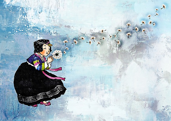 전신 PSD 식물 한국문화 한국전통 전통 꽃 어린이 일러스트 한명 서기 사람 소녀 전통의상 한복 민들레 불기 민들레홀씨 여자만 여자한명만 어린이만 소녀만 소녀한명만 국내일러스트 1 동양문화 여자 모션 한국 파일형식