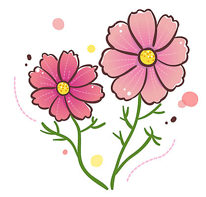 EPS 식물 아이콘 꽃 분홍색 잎 큐티아이콘 가을꽃 사람없음 두송이 코스모스 식물아이콘 2D아이콘 컬러 2 파일형식 벡터 가을_계절