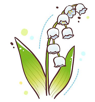 EPS 식물 아이콘 꽃 여러송이 잎 봄꽃 큐티아이콘 사람없음 흰색 식물아이콘 은방울꽃 2D아이콘 컬러 다수 봄 파일형식 벡터