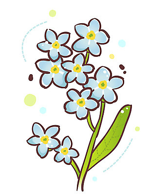 EPS 식물 아이콘 여러송이 잎 봄꽃 큐티아이콘 사람없음 파란색 식물아이콘 물망초 2D아이콘 꽃 컬러 다수 봄 파일형식 벡터