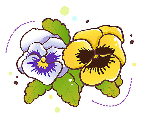 EPS 식물 아이콘 꽃 잎 봄꽃 큐티아이콘 사람없음 노란색 남색 두송이 식물아이콘 팬지 2D아이콘 컬러 2 봄 파일형식 벡터