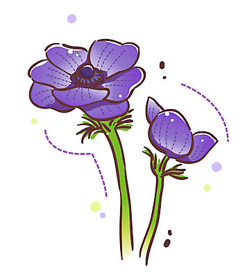 EPS 식물 아이콘 꽃 여름꽃 큐티아이콘 사람없음 보라색 두송이 식물아이콘 바람꽃 2D아이콘 컬러 2 파일형식 벡터 여름_계절