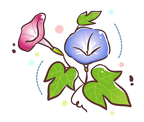 EPS 식물 아이콘 꽃 잎 여름꽃 큐티아이콘 사람없음 빨간색 남색 두송이 나팔꽃 식물아이콘 2D아이콘 컬러 2 파일형식 벡터 여름_계절