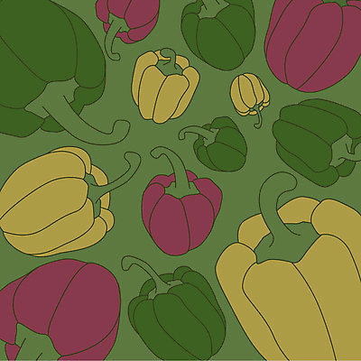 EPS 문양 백그라운드 무늬 패턴 채소 일러스트 파프리카 사람없음 빨간색 초록색 노란색 여러개 국내일러스트 컬러 다수 파일형식 벡터