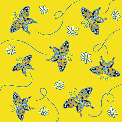 EPS 식물 문양 꽃잎 꽃 나비 곤충 백그라운드 무늬 패턴 여러마리 일러스트 사람없음 노란색 국내일러스트 동물 컬러 다수 파일형식 벡터