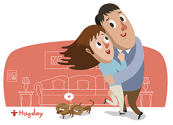 EPS 전신 동물 커플 여자 남자 두마리 거실 일러스트 포옹 전등 서기 사람 이벤트 두명 반려동물 소파 고양이 데이 허그데이 국내일러스트 기념일 2 의자 포유류 관계 안기 모션 데이이벤트 조명 파일형식 벡터