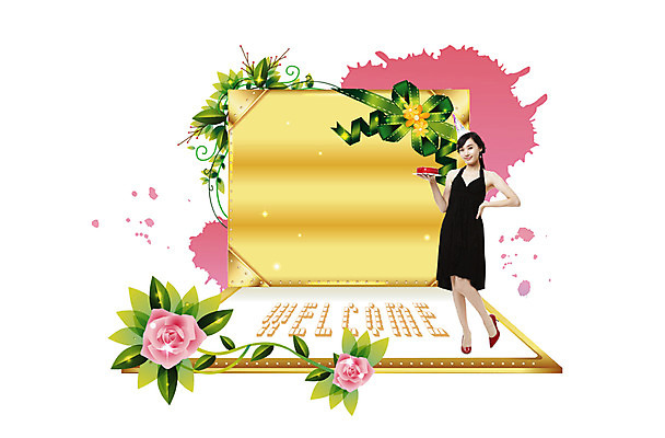 전신 PSD 편집 편집이미지 여자 꽃 리본 한명 서기 사람 이벤트 장식 초대 환영 여자만 여자한명만 이미지편집 카드프레임 식물 1 모션 프레임 파일형식