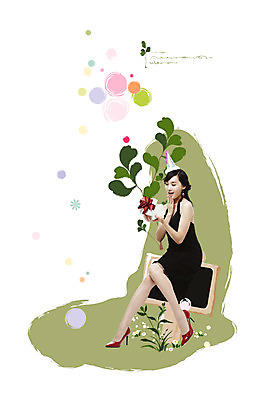 전신 PSD 편집 편집이미지 여자 나뭇잎 선물 한명 사람 앉기 이벤트 선물상자 파티 팻말 숲 여자만 여자한명만 이미지편집 1 잎 모션 프레임 상자 파일형식