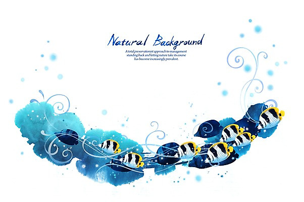 PSD 동물 실루엣 물결 선 바다 백그라운드 일러스트 캘리그라피 자연 붓터치 어류 사람없음 파란색 수중 열대어 내추럴 국내일러스트 컬러 촬영기법 수중동물 생태계 파일형식