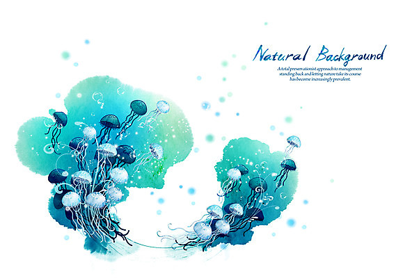 PSD 동물 실루엣 선 바다 백그라운드 일러스트 캘리그라피 자연 붓터치 사람없음 파란색 해파리 내추럴 국내일러스트 컬러 촬영기법 자포동물 생태계 파일형식