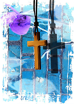 PSD 편집 편집이미지 꽃잎 꽃 기독교 종교 벽 십자가 목걸이 종교용품 벽돌 기독교용품 그림자 사람없음 장식 오브젝트 이미지편집 식물 장신구 파일형식