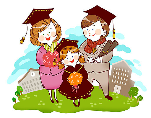 전신 PSD 학생 여학생 여자 교육 남자 꽃다발 포즈 일러스트 학사모 졸업 학교 졸업식 서기 미소 웃음 사람 건물 세명 부모 스쿨라이프 자녀 졸업장 기념촬영 국내일러스트 모자_잡화 라이프스타일 건축물 꽃 가족 모션 표정 사진촬영 파일형식