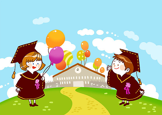 전신 PSD 구름 학생 여자 교육 남자 길 일러스트 학사모 졸업 학교 하늘 졸업식 서기 미소 웃음 사람 잔디 초원 두명 건물 스쿨라이프 풍선 국내일러스트 자연요소 식물 모자_잡화 라이프스타일 건축물 모션 표정 파일형식