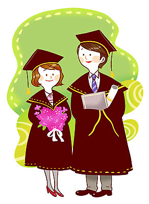 전신 PSD 학생 여자 교육 남자 꽃다발 일러스트 학사모 졸업 졸업식 서기 미소 웃음 사람 소년 두명 스쿨라이프 졸업장 국내일러스트 모자_잡화 라이프스타일 꽃 어린이 학교 모션 표정 파일형식