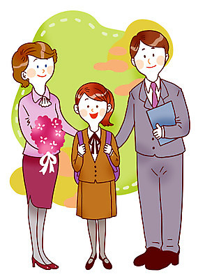 전신 PSD 학생 여자 교육 남자 교복 꽃다발 일러스트 새출발 서기 미소 웃음 사람 세명 스쿨라이프 입학 입학식 국내일러스트 라이프스타일 옷 꽃 학교 모션 새로움 표정 출발 파일형식