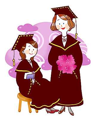 전신 PSD 학생 여학생 여자 교육 꽃다발 의자 일러스트 학사모 졸업 졸업식 서기 미소 웃음 사람 앉기 두명 스쿨라이프 졸업장 여자만 국내일러스트 모자_잡화 라이프스타일 꽃 가구 학교 모션 표정 파일형식