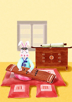 PSD 동물 캐릭터 한마리 한국전통 악기 동물캐릭터 연주 일러스트 창문 현악기 전통캐릭터 근하신년 새해 방석 국악기 십이지신 토끼띠 토끼 전통의상 한복 두루마리 신년캐릭터 토끼캐릭터 족자 신묘년 가야금 고가구 국내일러스트 일러캐릭터 1 전통 음악 가구 포유류 한국 국악 반려동물 2011년 파일형식