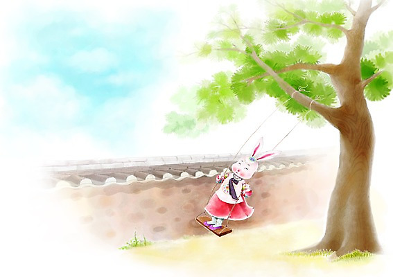 PSD 나무 식물 동물 구름 캐릭터 한마리 한국전통 동물캐릭터 일러스트 놀이 하늘 전통캐릭터 근하신년 새해 기와 담장 전통놀이 십이지신 토끼띠 토끼 전통의상 한복 신년캐릭터 그네 토끼캐릭터 신묘년 그네타기 국내일러스트 일러캐릭터 자연요소 1 전통 포유류 한국 반려동물 2011년 파일형식