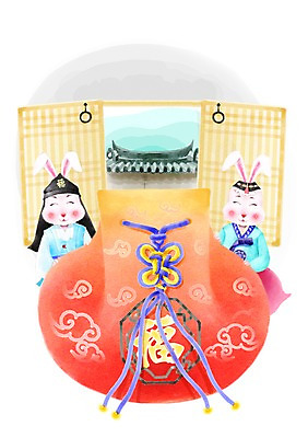 PSD 동물 캐릭터 한국전통 동물캐릭터 두마리 일러스트 전통캐릭터 근하신년 새해 복주머니 기와 담장 문 십이지신 토끼띠 토끼 전통의상 한복 신년캐릭터 토끼캐릭터 신묘년 국내일러스트 일러캐릭터 전통 2 포유류 전통소품 한국 반려동물 2011년 파일형식