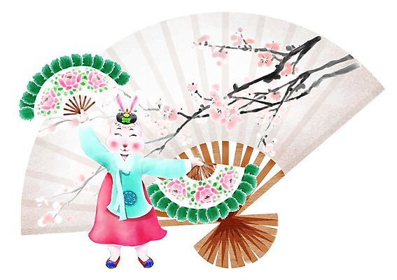 PSD 동물 캐릭터 한마리 한국전통 동물캐릭터 일러스트 놀이 전통캐릭터 근하신년 새해 전통놀이 십이지신 춤 토끼띠 토끼 부채 전통의상 한복 신년캐릭터 토끼캐릭터 전통무용 신묘년 부채춤 민속무용 국내일러스트 일러캐릭터 1 전통 포유류 문화예술 한국 반려동물 전통공연 2011년 파일형식