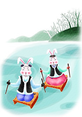 PSD 나무 식물 동물 캐릭터 한국전통 동물캐릭터 두마리 일러스트 놀이 전통캐릭터 근하신년 새해 산 얼음 전통놀이 십이지신 토끼띠 토끼 전통의상 한복 신년캐릭터 토끼캐릭터 썰매 빙판 신묘년 썰매타기 국내일러스트 일러캐릭터 자연요소 전통 2 포유류 한국 반려동물 2011년 파일형식