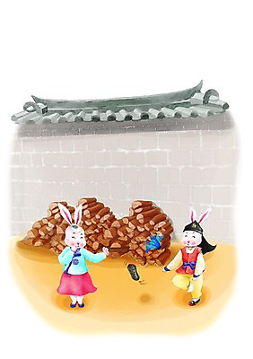 PSD 동물 캐릭터 한국전통 동물캐릭터 두마리 일러스트 놀이 전통캐릭터 근하신년 새해 기와 담장 전통놀이 십이지신 토끼띠 토끼 전통의상 한복 장작 신년캐릭터 토끼캐릭터 고무신 제기_놀이 나무토막 신묘년 제기차기 국내일러스트 일러캐릭터 전통 신발 2 포유류 한국 반려동물 놀이용품 2011년 파일형식