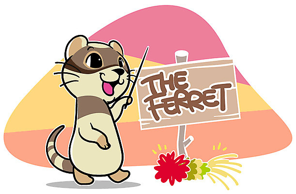 EPS 동물 캐릭터 한마리 알파벳 동물캐릭터 일러스트 홍보캐릭터 애니멀프린트 미소 웃음 사람없음 장난감 팻말 지휘봉 페럿 일러캐릭터 1 영어 포유류 프레임 표정 파일형식 벡터