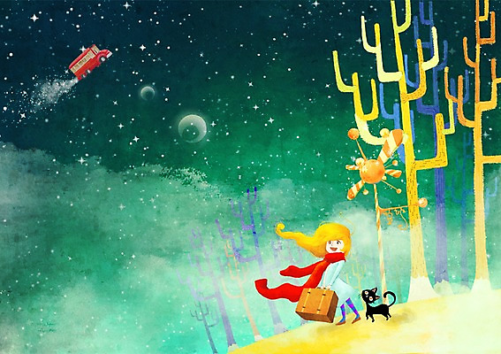 PSD 나무 동물 한마리 여자 별 여행 백그라운드 가방 일러스트 상상 버스 한명 서기 미소 웃음 사람 반려동물 판타지 우주 고양이 행성 숲 우주여행 여자만 여자한명만 국내일러스트 자연요소 식물 1 잡화 육상교통 포유류 모션 대중교통 표정 파일형식